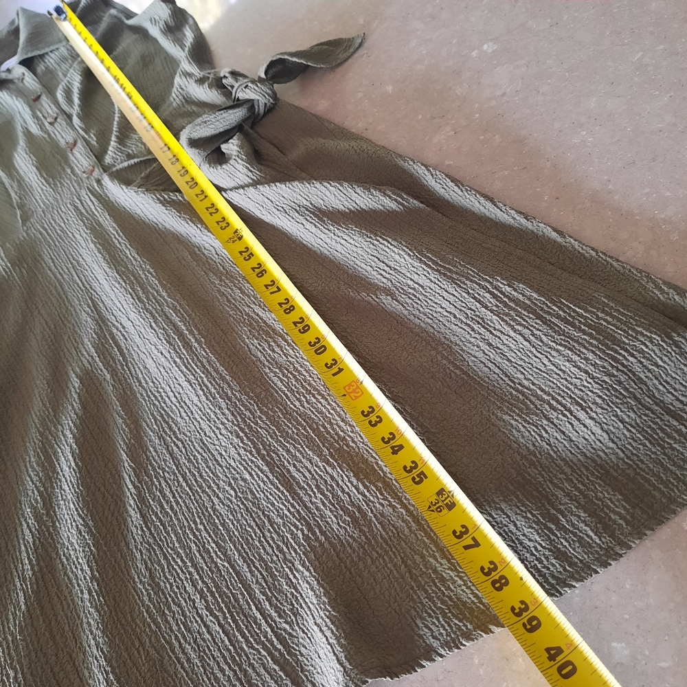 Calvin Klein Faux Wrap Dress Size 6 Army Olive Green Side Tie Minimalist - Picture 9 of 16